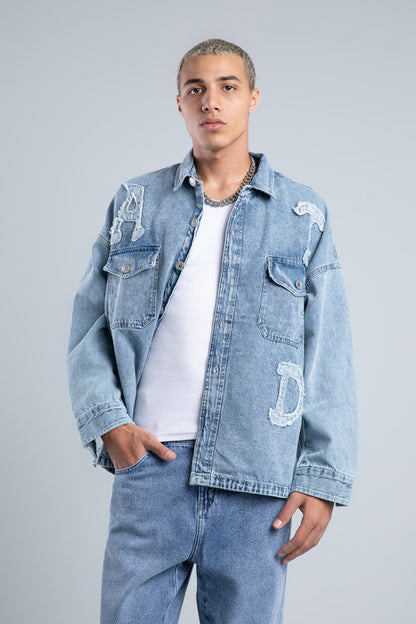 Light Blue Flap Pockets Denim Shirt