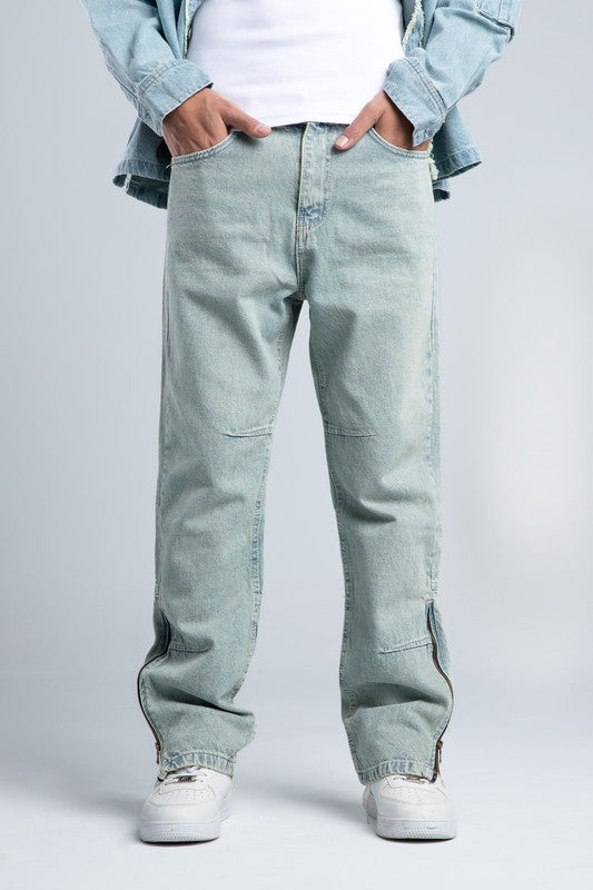 Light Blue Ankle Zipper Jeans