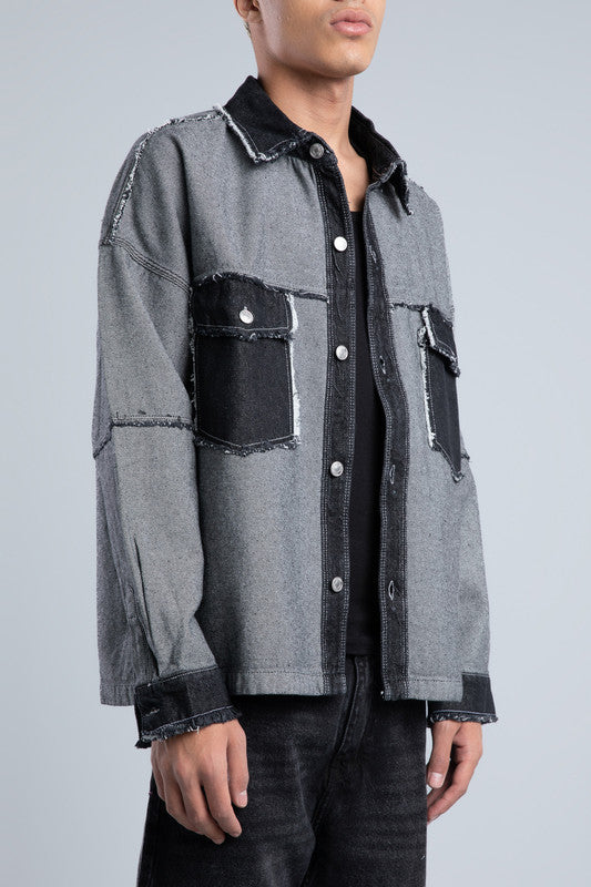 Gray Cargo Denim Shirt