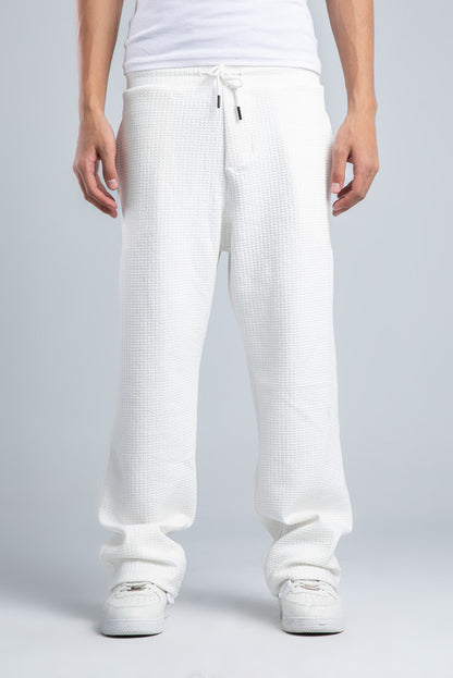 White Textured Melton Sweatpants with Drawstring