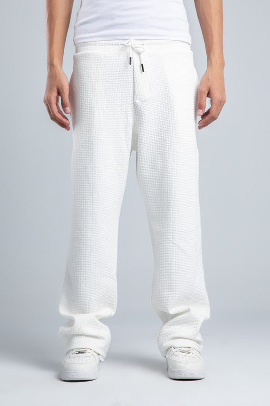 White Textured Melton Sweatpants with Drawstring