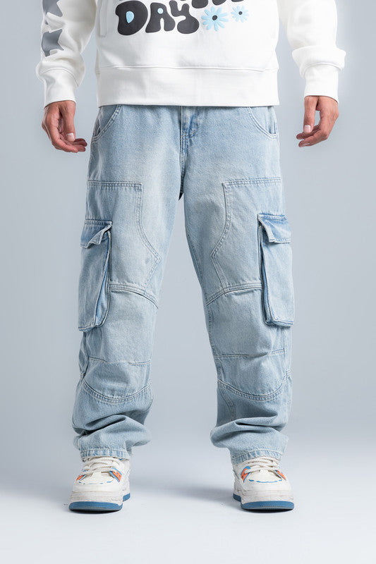 Light Blue Casual Cargo Jeans