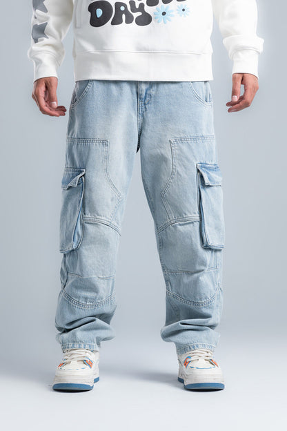 Light Blue Casual Cargo Jeans