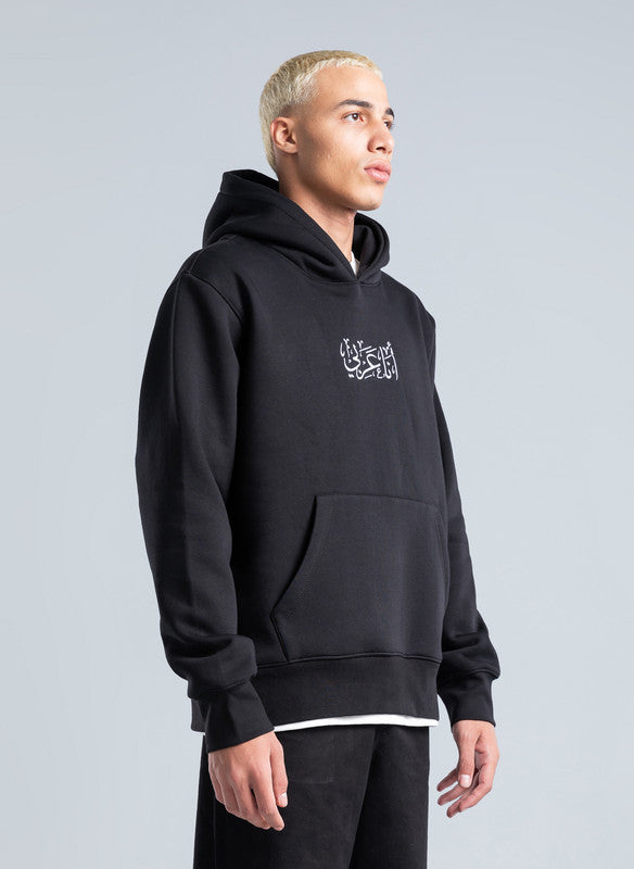 Black Simple Front Print Hoodie