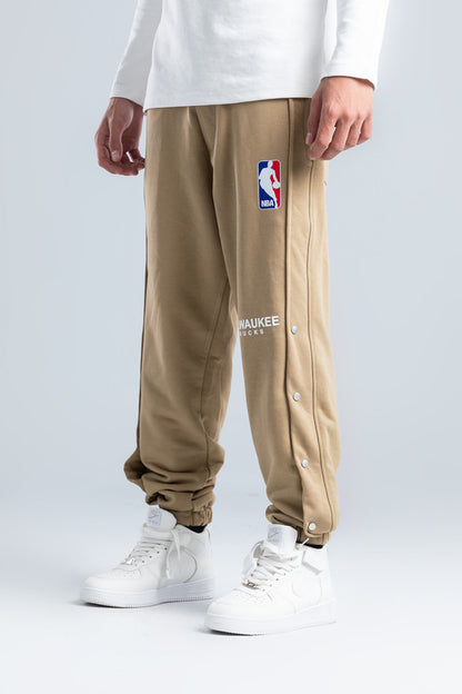 Beige Side Press Buttons Sweatpants