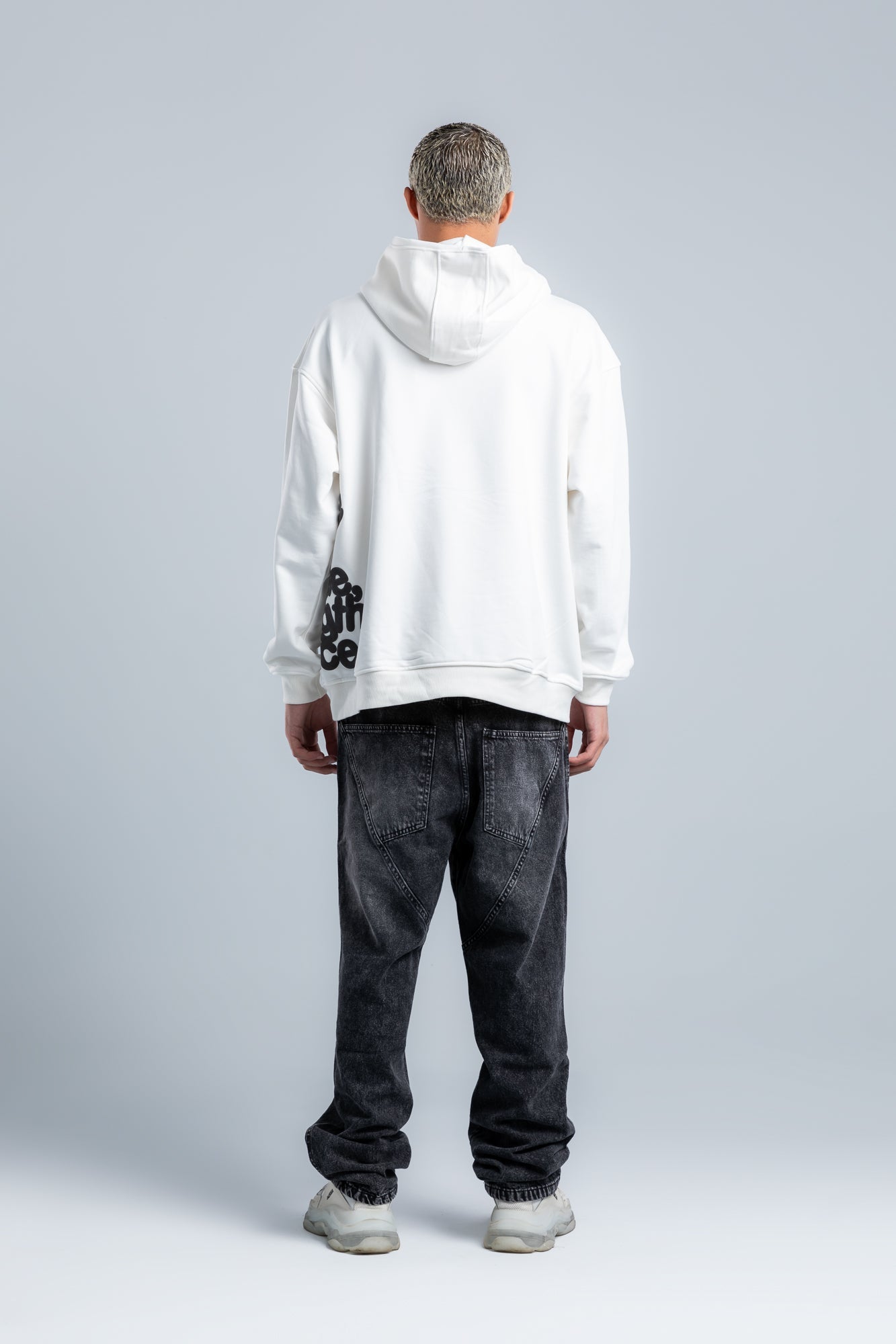 White Side Printed Cotton Hoodie