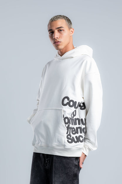 White Side Printed Cotton Hoodie