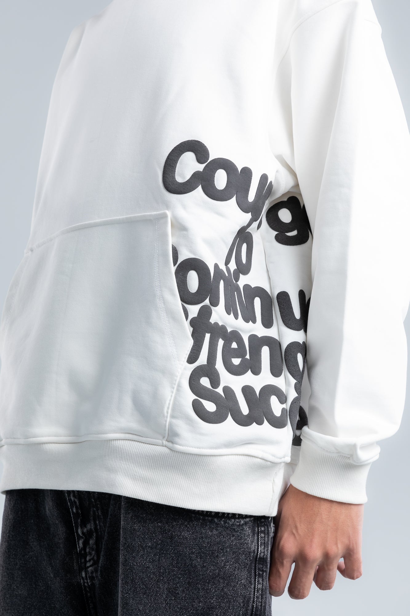 White Side Printed Cotton Hoodie