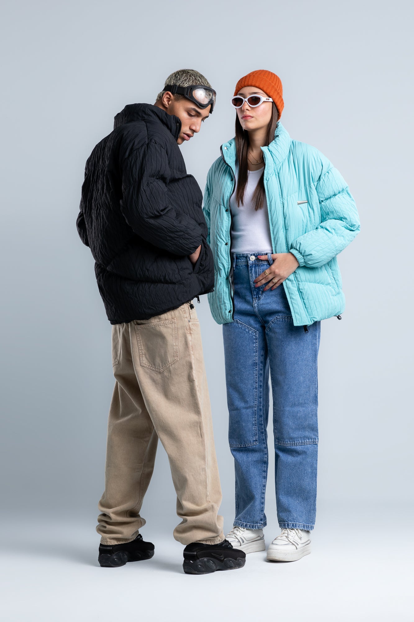 Sky Blue High Neck Ribbed Puffer Jacket