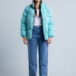 Sky Blue High Neck Ribbed Puffer Jacket