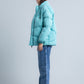 Sky Blue High Neck Ribbed Puffer Jacket