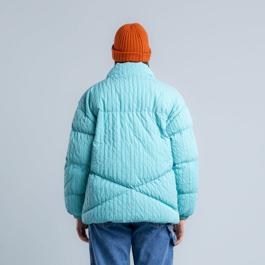 Turquoise High Neck Ribbed Puffer Jacket