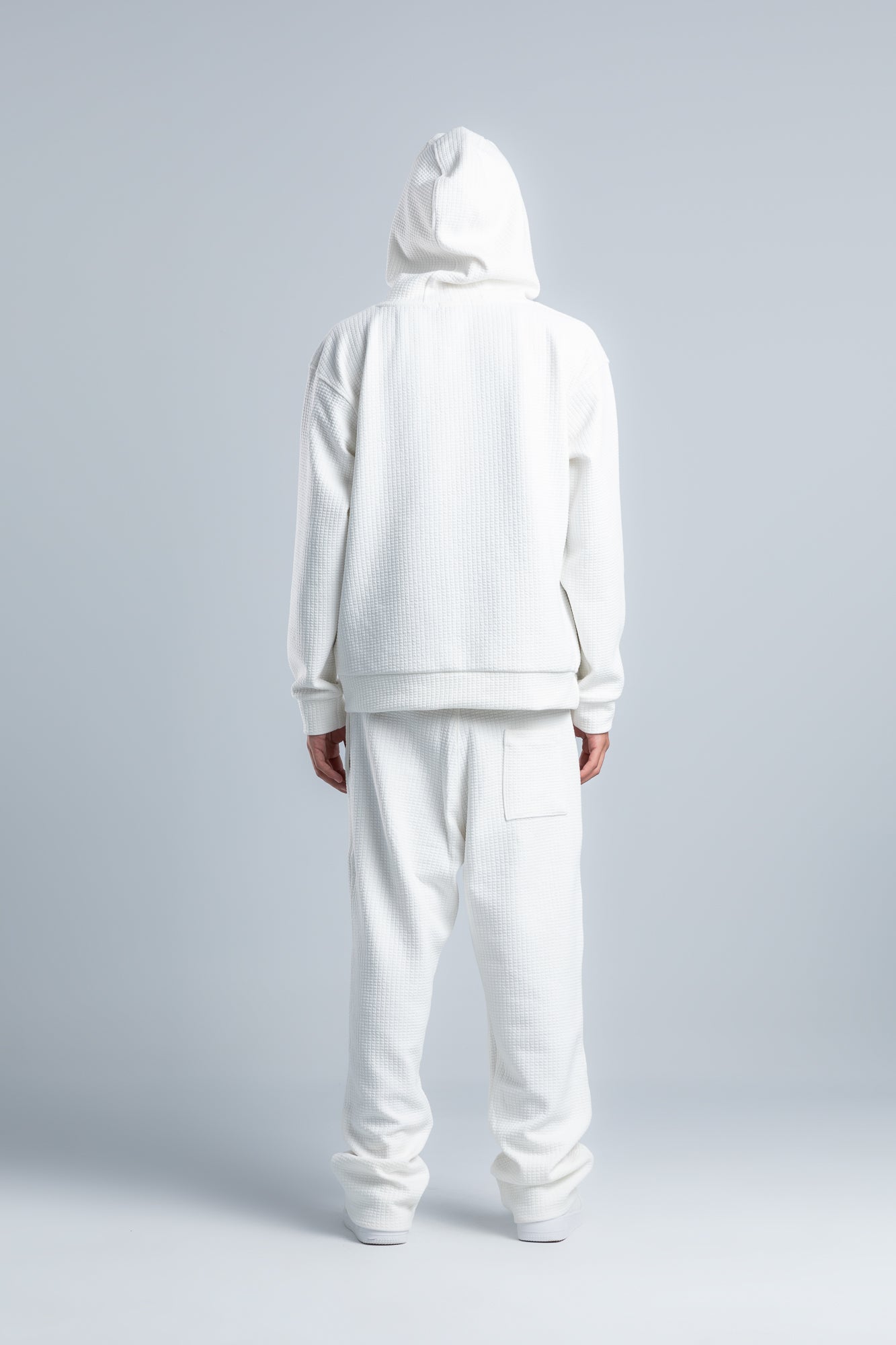 White Textured Melton Sweatpants with Drawstring