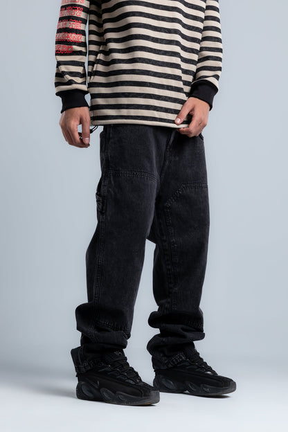 Black Back Pockets Straight Leg Jeans
