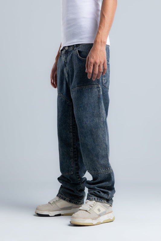 Navy Back Pockets Straight Fit Jeans