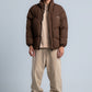 Brown High Neck Ribbed Puffer Jacket