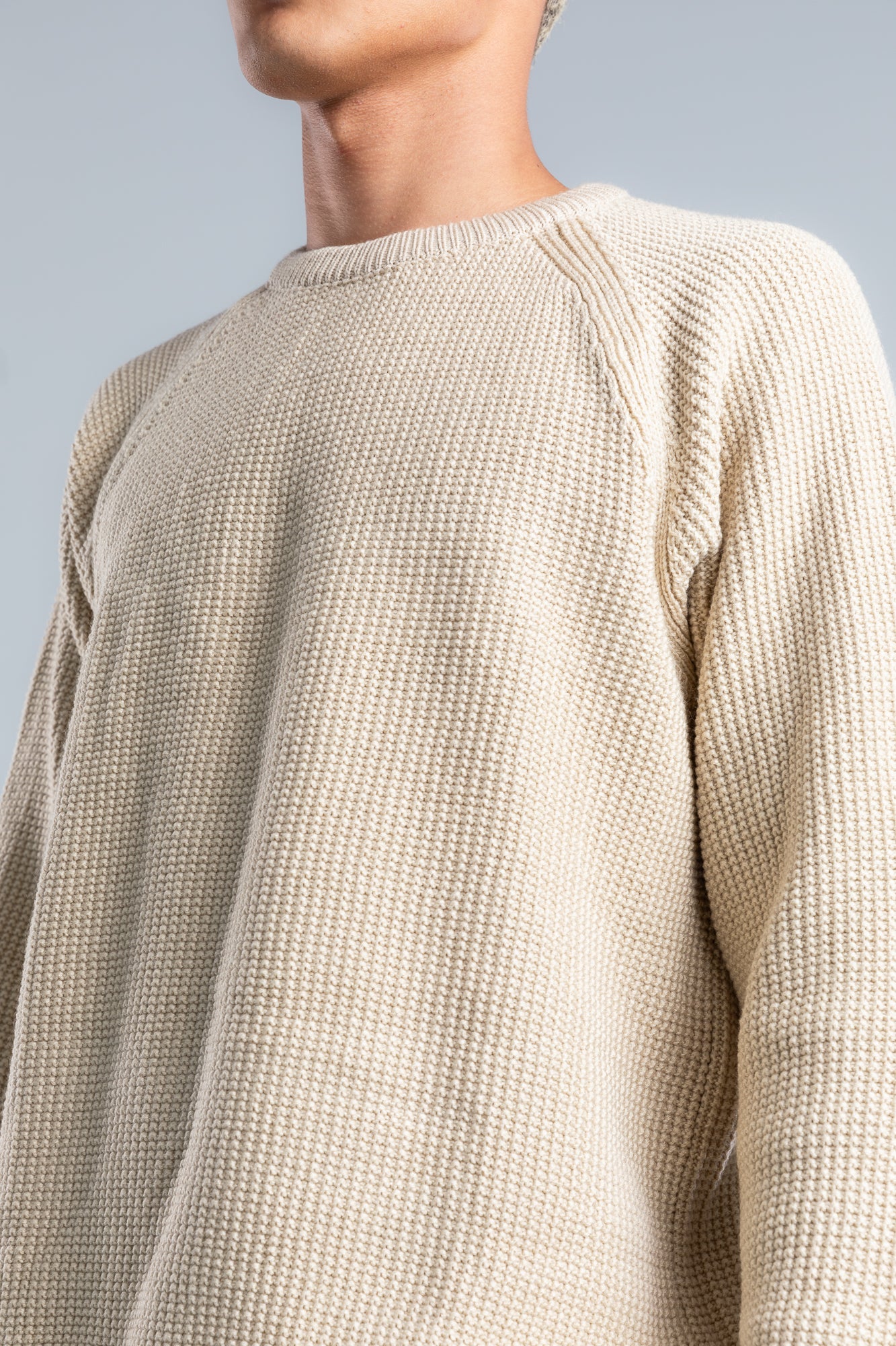 Beige Crew Neck Plain Wool Pullover