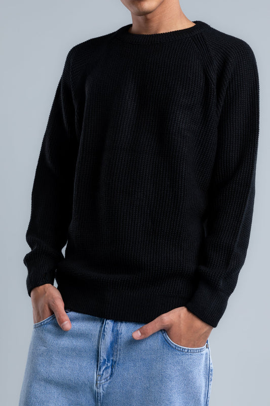 Black Crew Neck Plain Wool Pullover