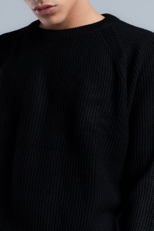 Black Crew Neck Plain Wool Pullover