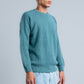 Turquoise Crew Neck Plain Wool Pullover