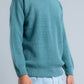 Turquoise Crew Neck Plain Wool Pullover