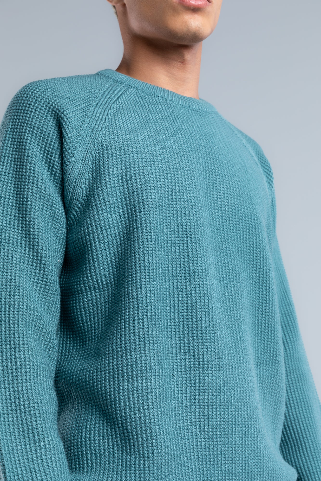 Turquoise Crew Neck Plain Wool Pullover