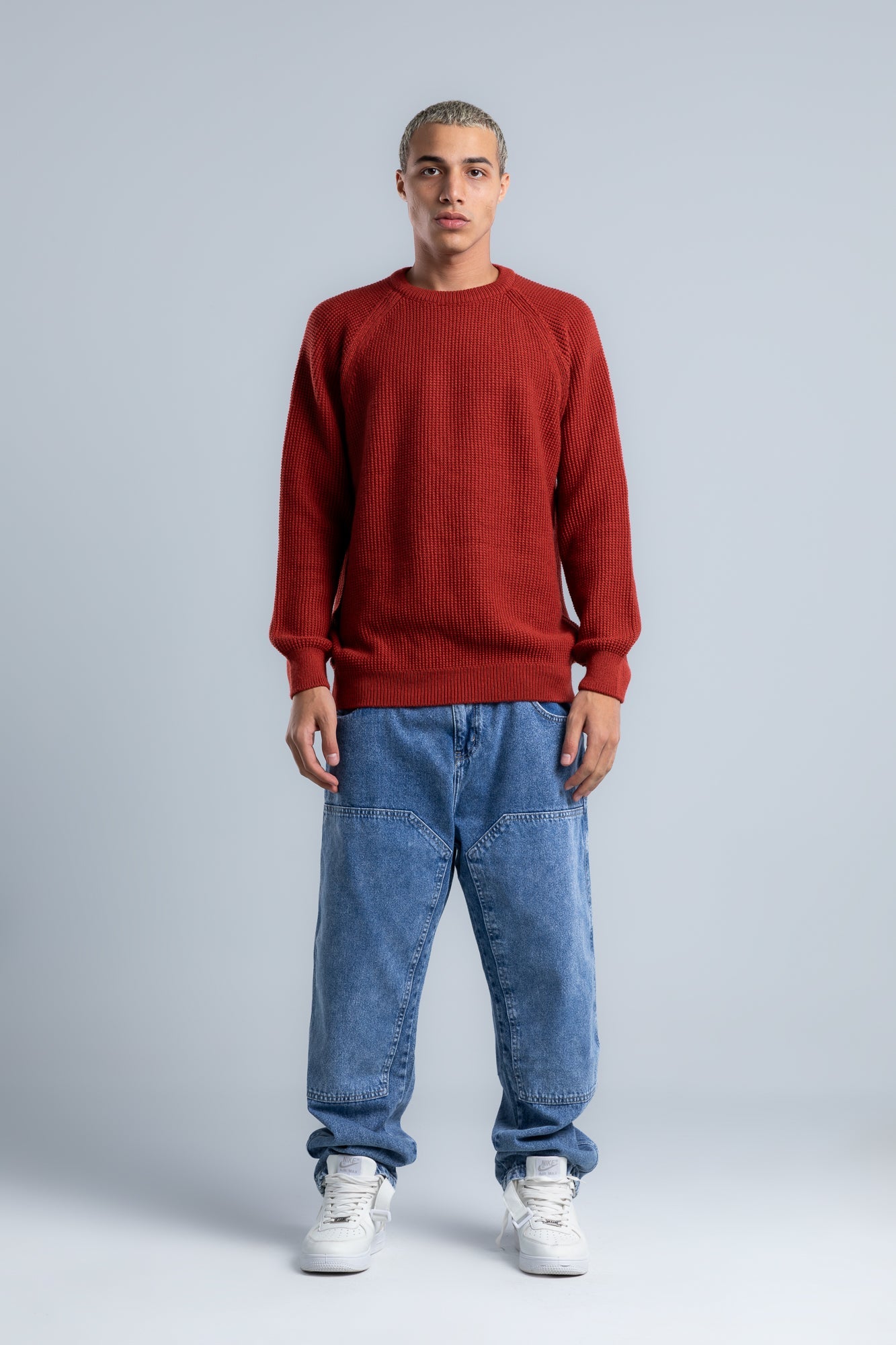 Brick Crew Neck Plain Wool Pullover