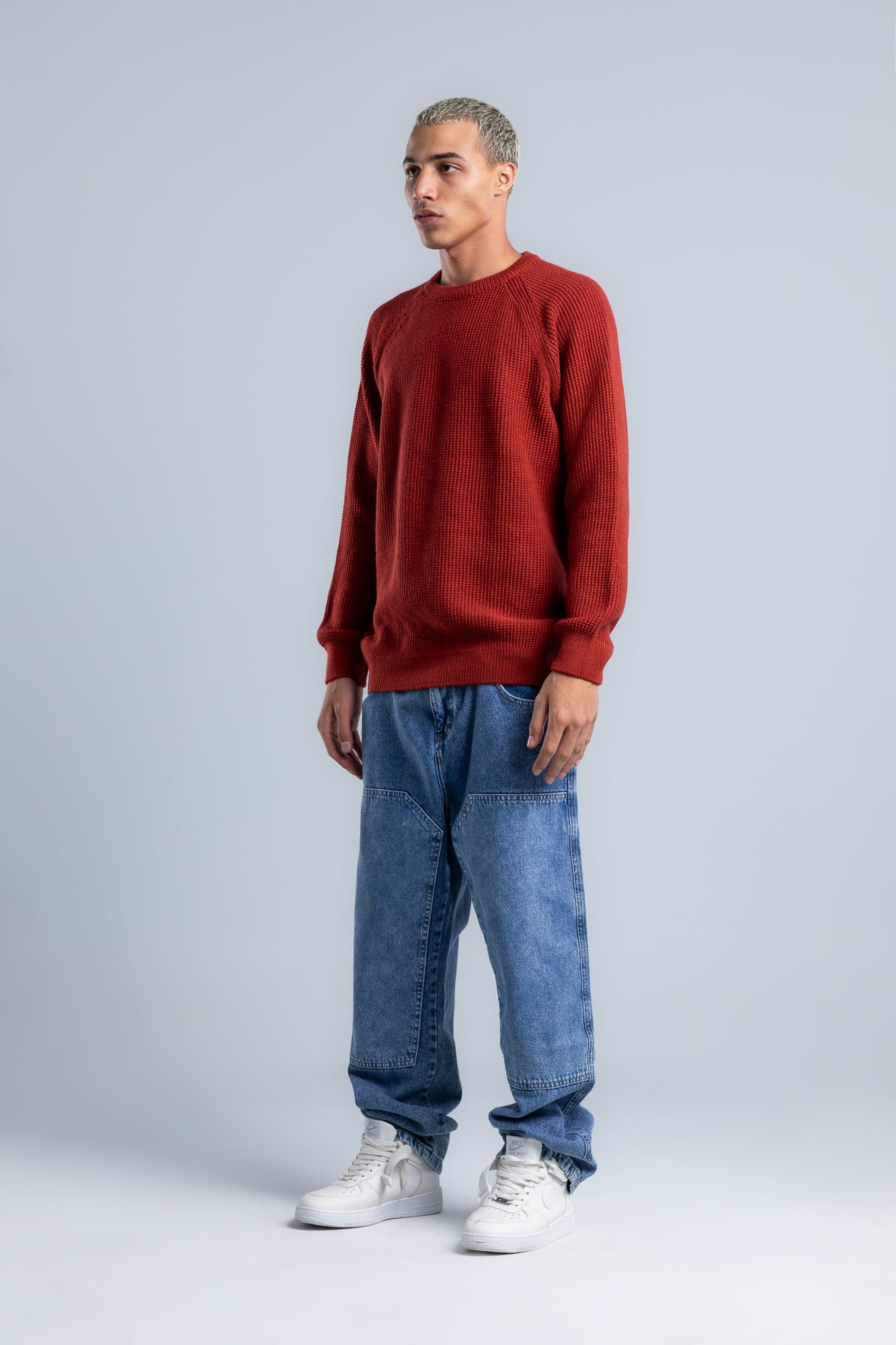 Brick Crew Neck Plain Wool Pullover