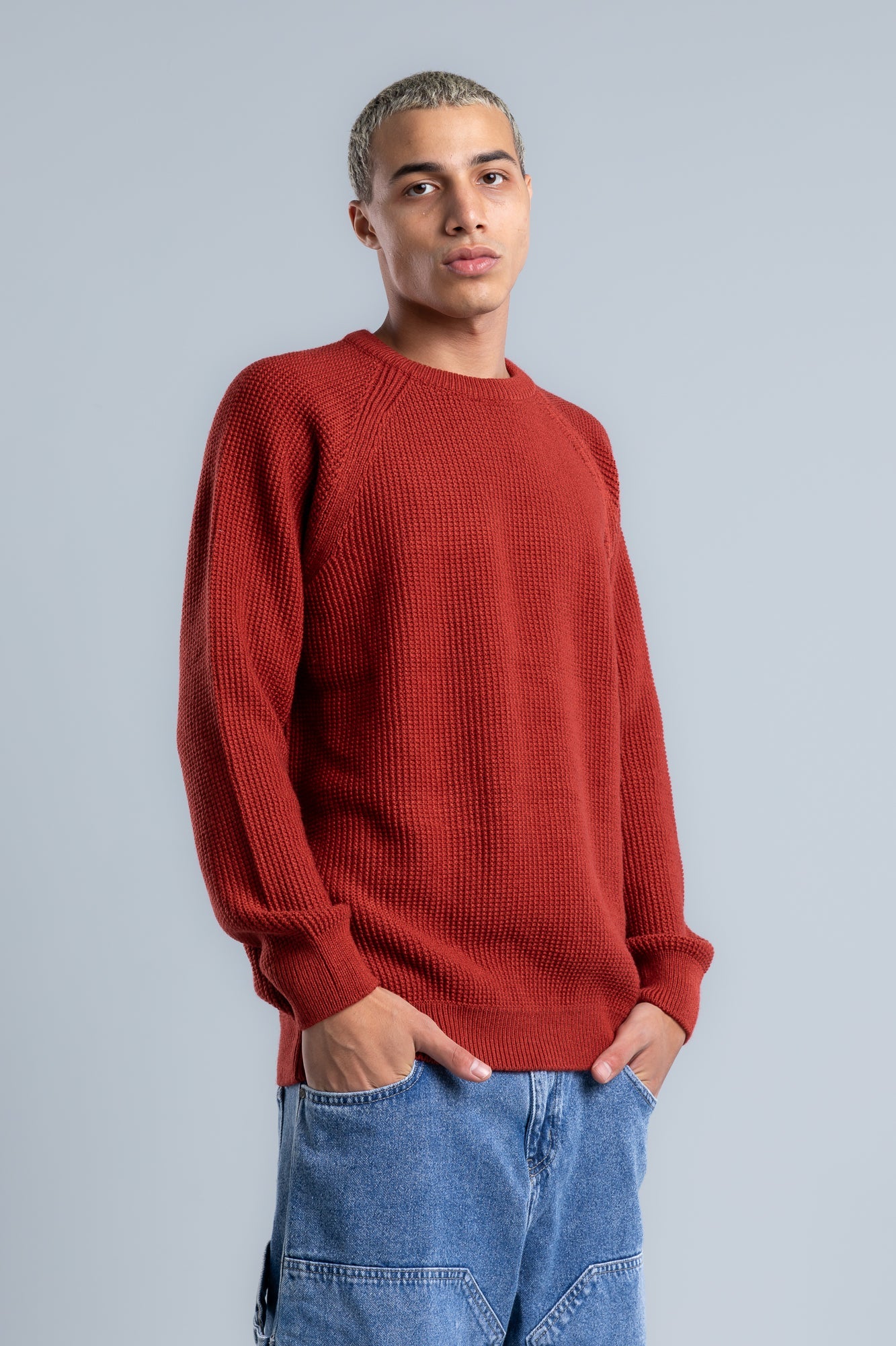 Brick Crew Neck Plain Wool Pullover