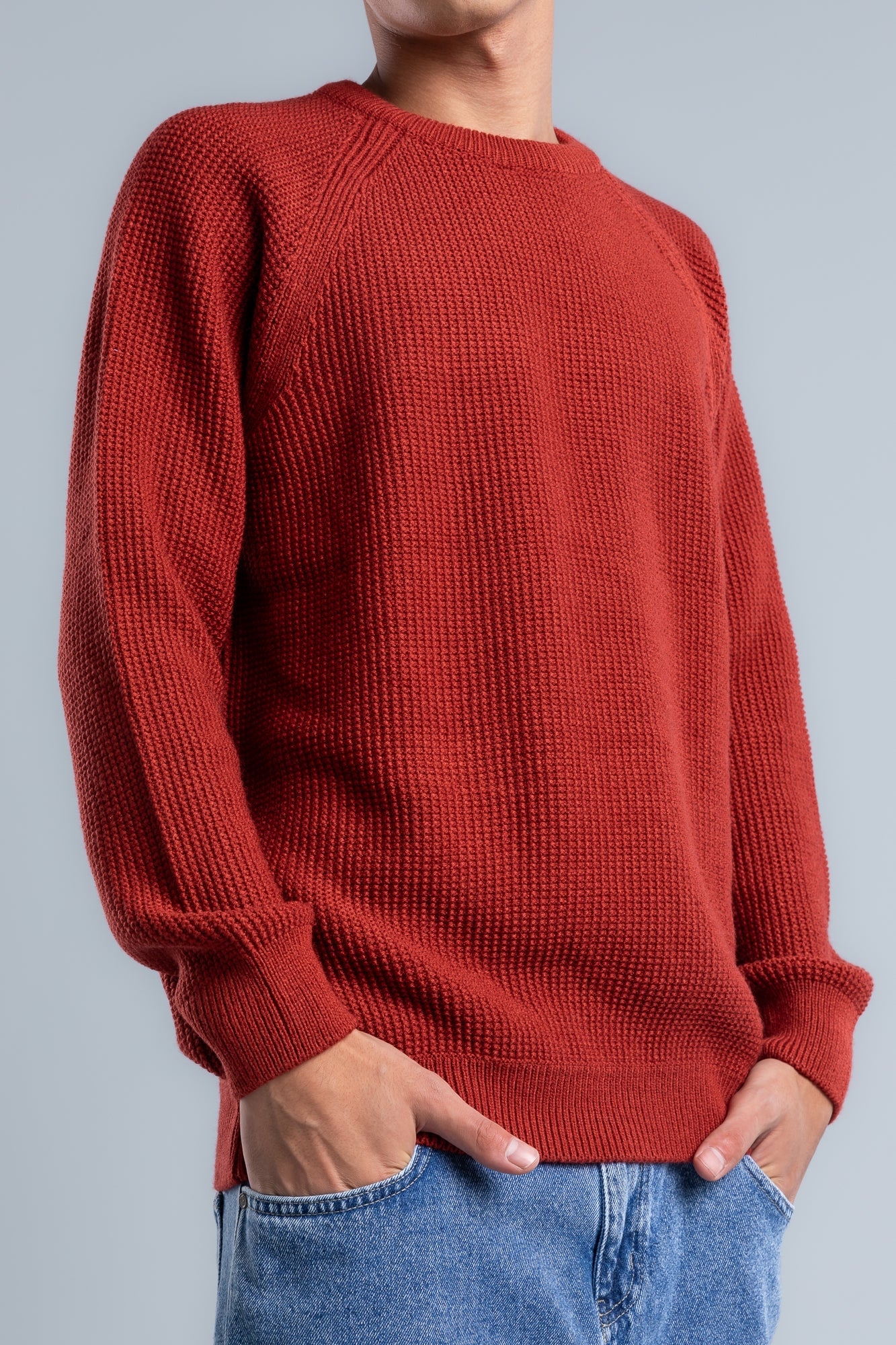 Brick Crew Neck Plain Wool Pullover