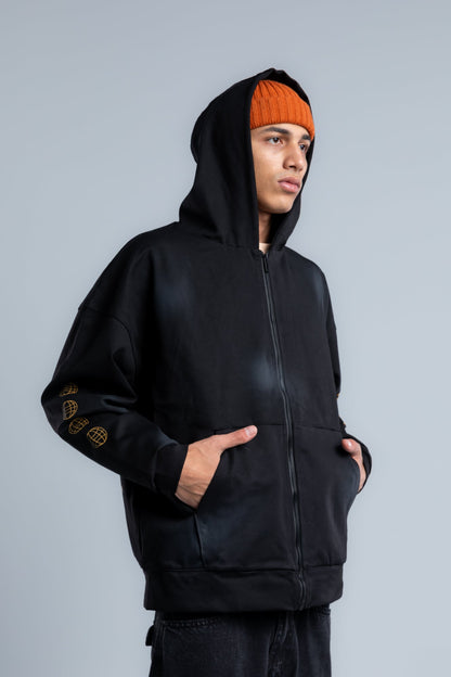 Black Back Printed Zip-up Hoodie