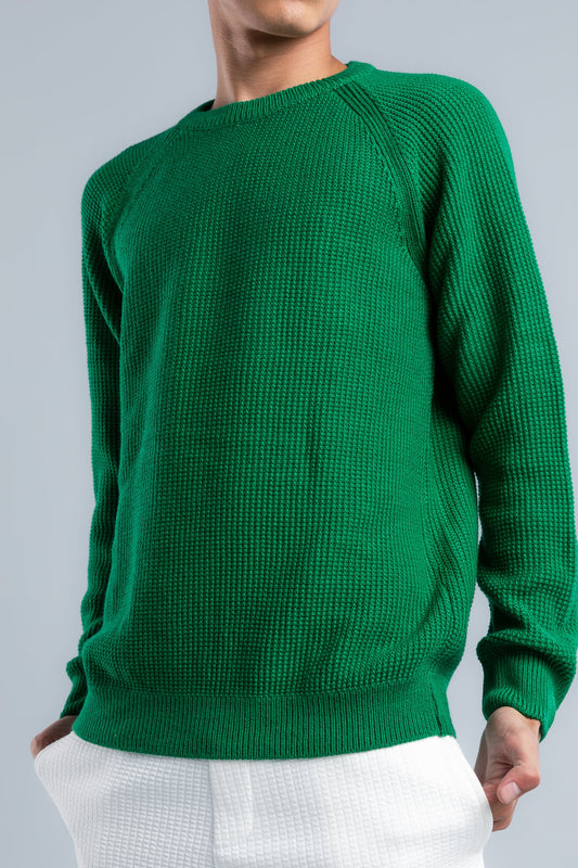 Green Crew Neck Plain Wool Pullover