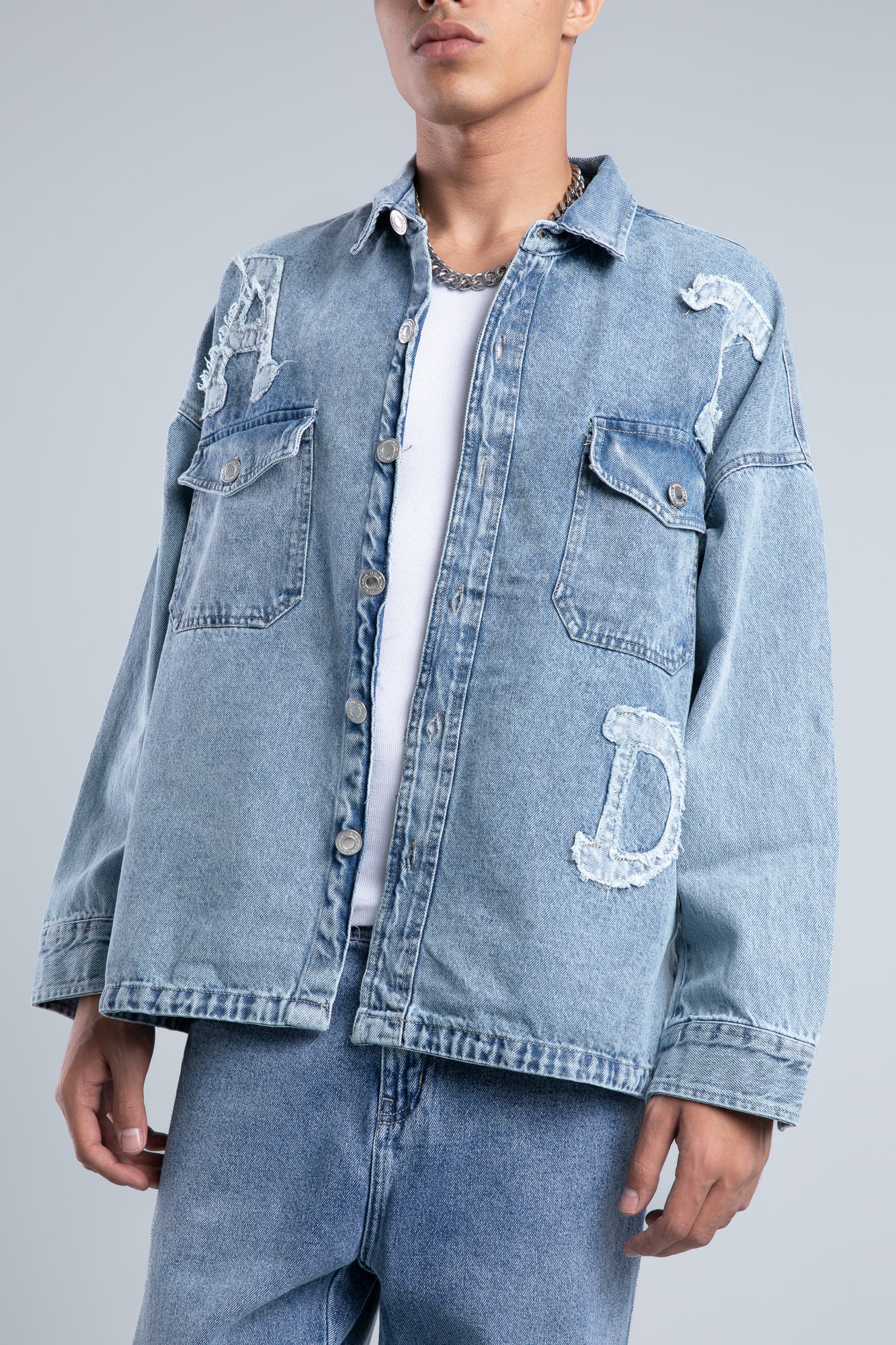 Light Blue Flap Pockets Denim Shirt