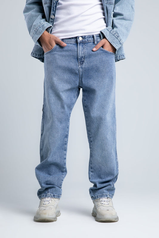 Blue Side Pocket Straight Leg Jeans