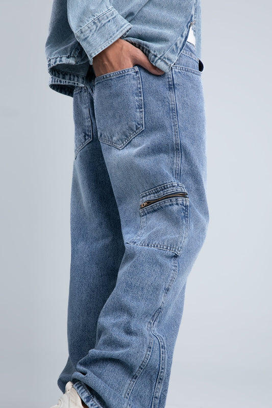 Blue Side Pocket Straight Leg Jeans