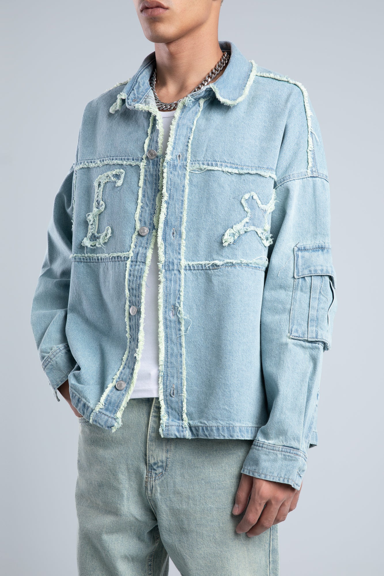 Light Blue Fringe Denim Shirt