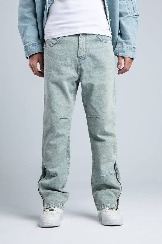 Light Blue Ankle Zipper Jeans