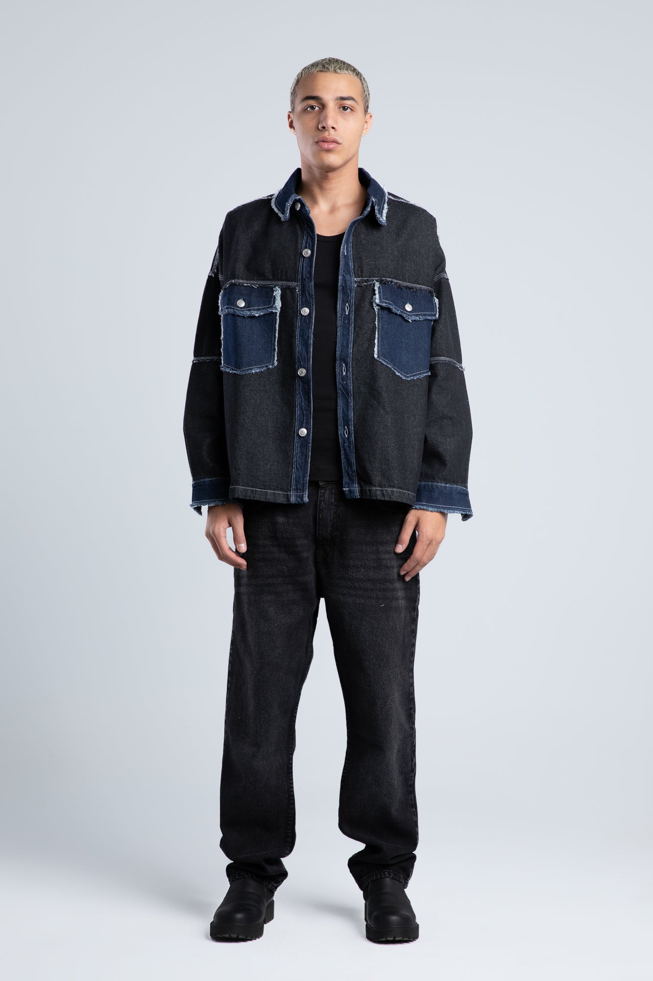 Black Cargo Denim Shirt