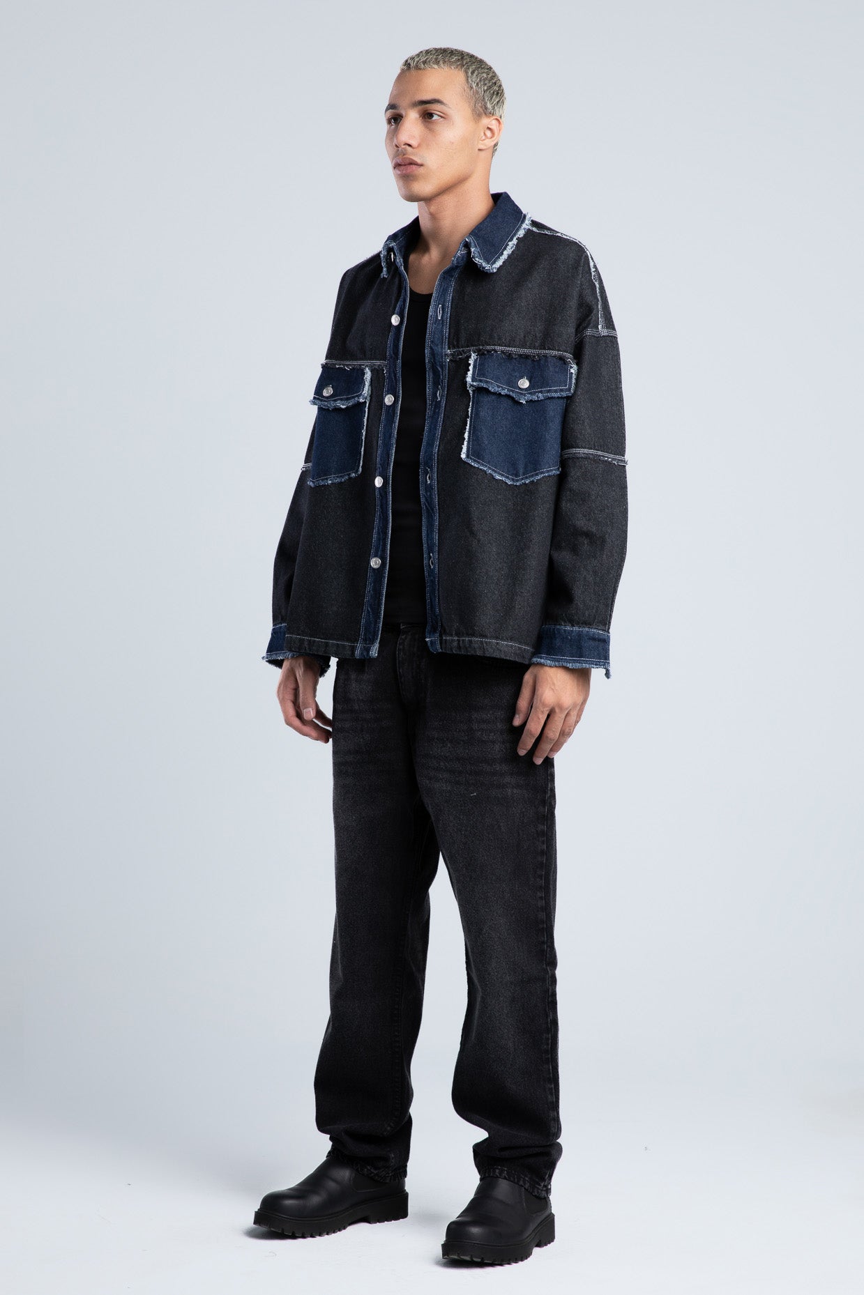 Black Cargo Denim Shirt