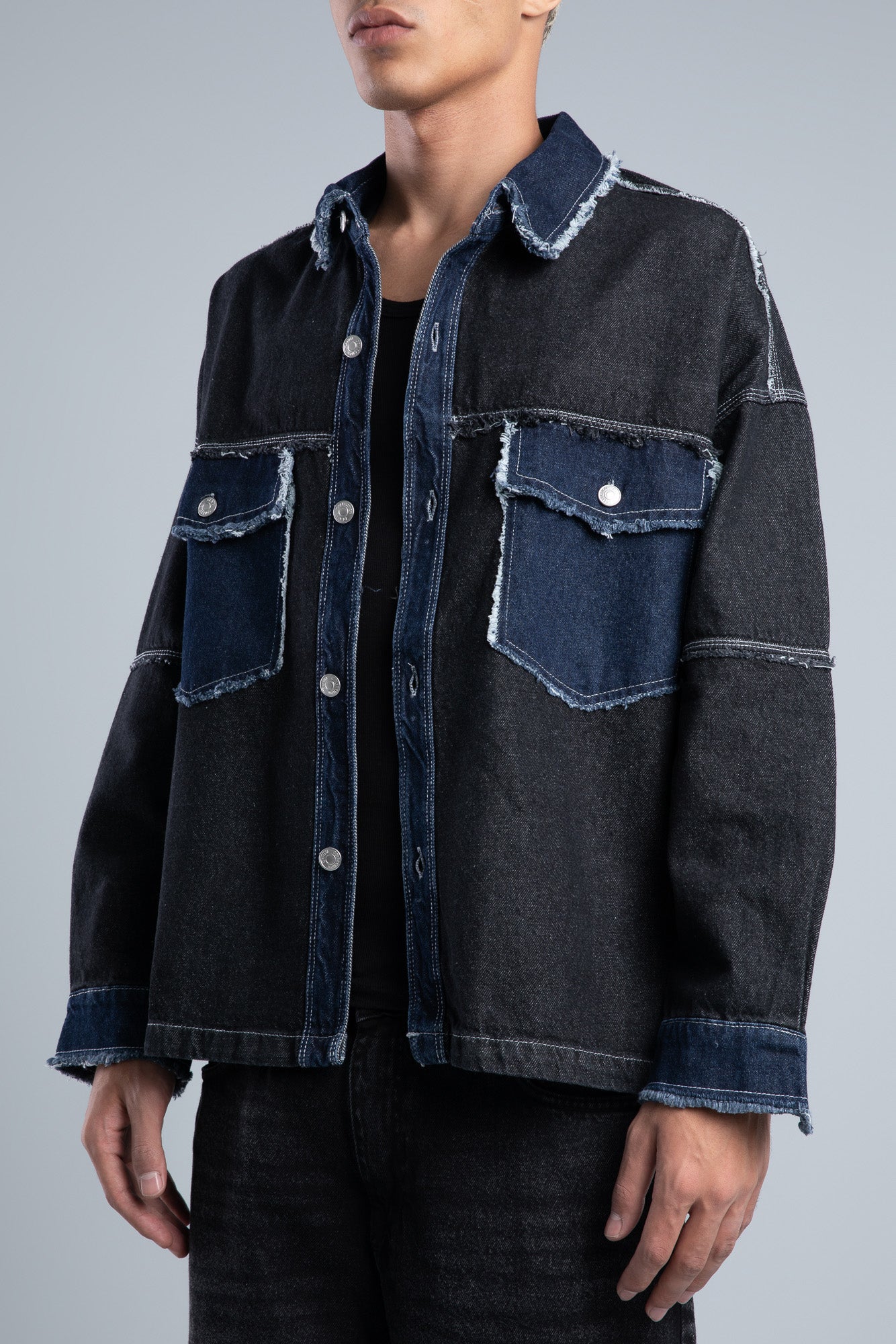 Black Cargo Denim Shirt