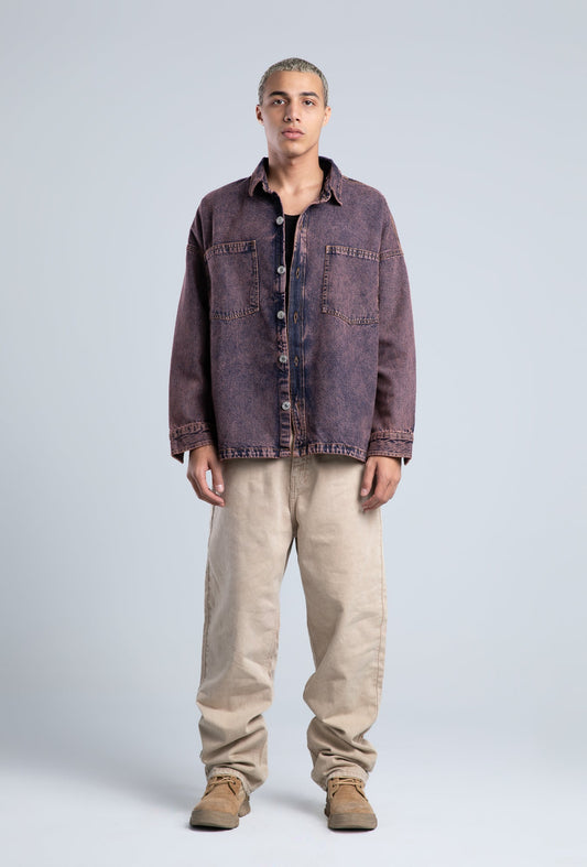 Dark Purple Front Pockets Denim Shirt