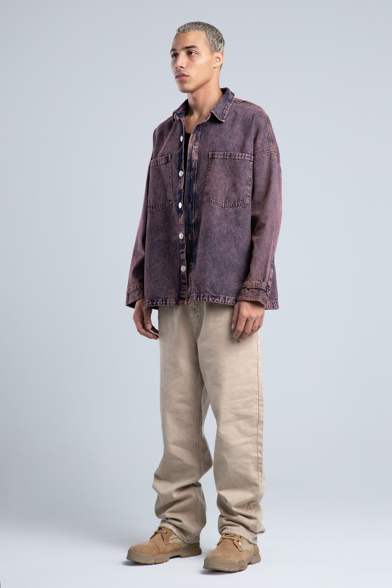 Dark Purple Front Pockets Denim Shirt