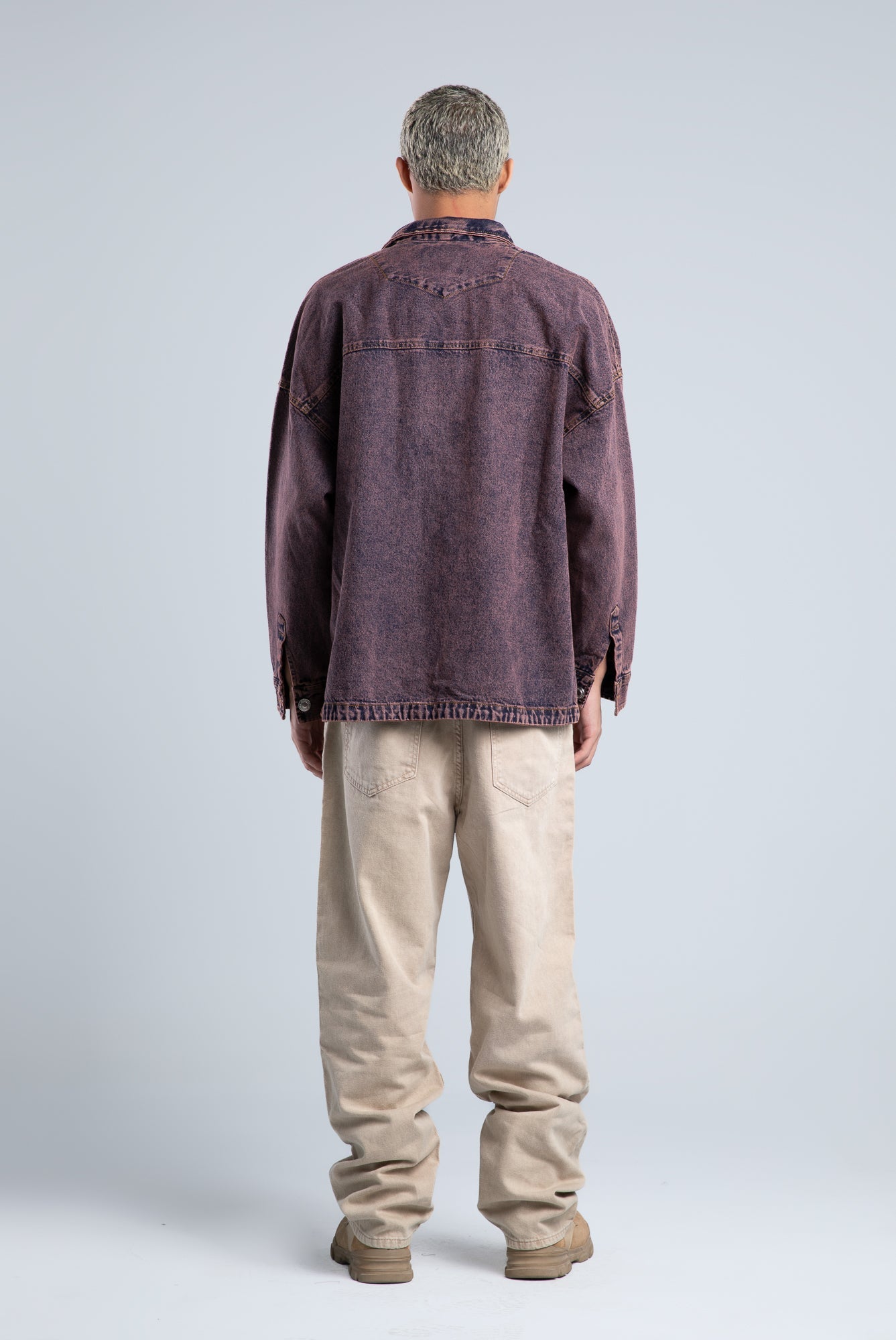 Dark Purple Front Pockets Denim Shirt