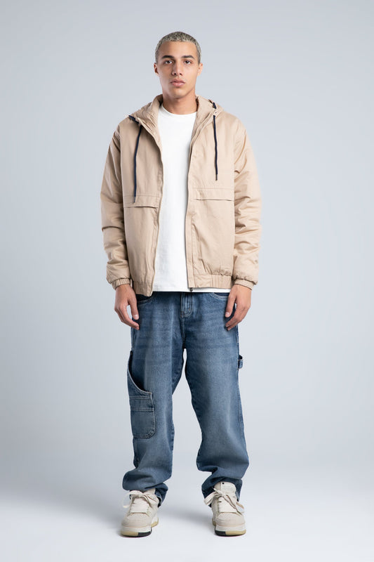 Beige Casual Hooded Jacket