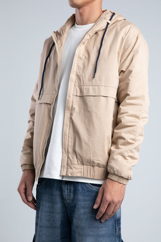 Beige Casual Hooded Jacket