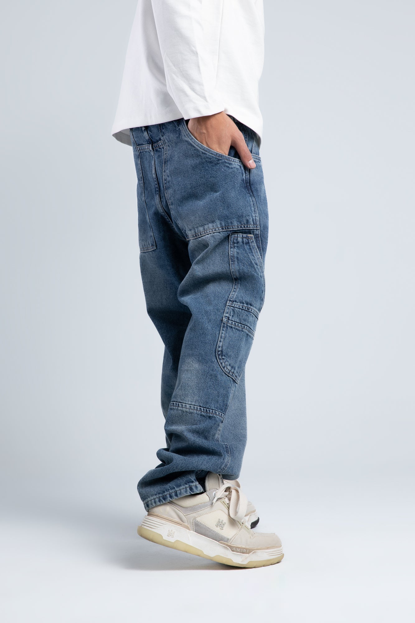 Blue Multi-Pockets Loose Fit Jeans