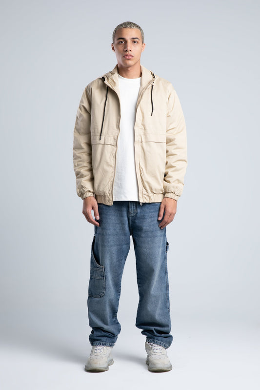 Light Beige Casual Hooded Jacket