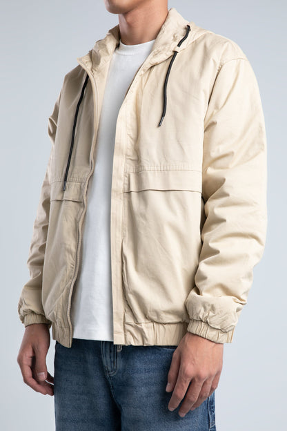 Light Beige Casual Hooded Jacket