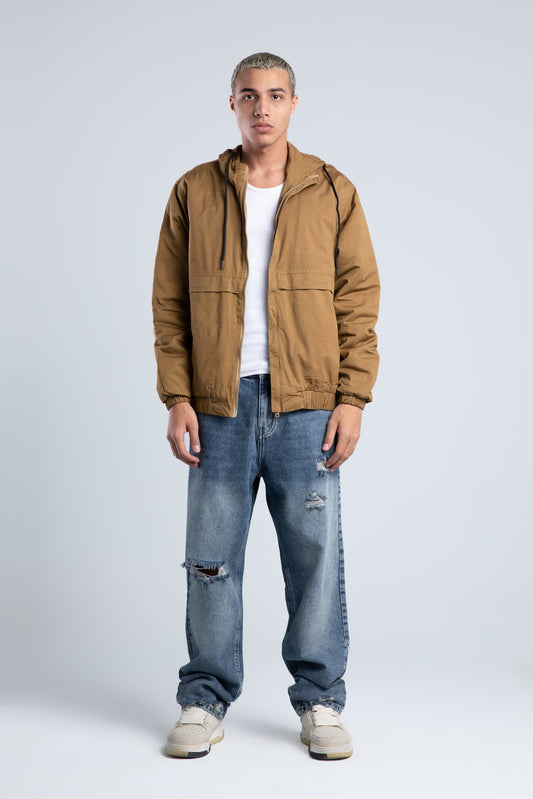 Camel Casual Hooded Jacket