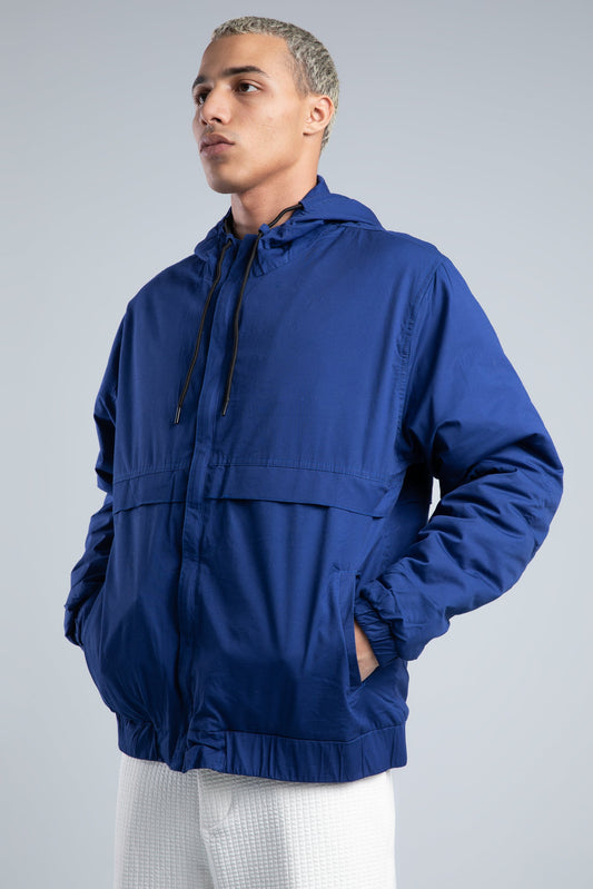 Blue Casual Hooded Jacket